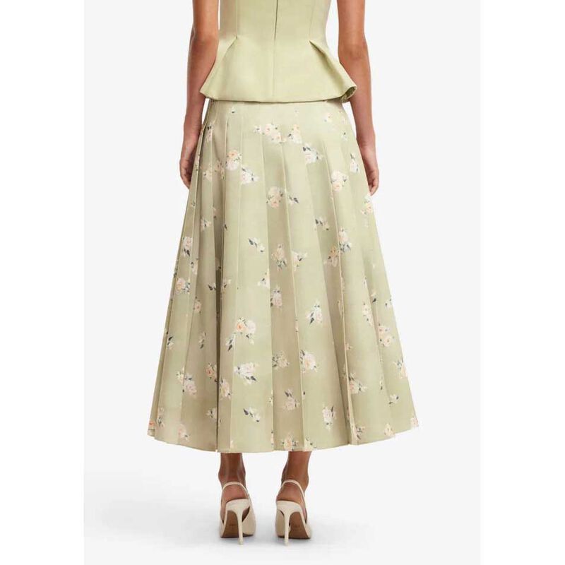 LEO LIN June Pleated Maxi Skirt - Pistachio Rose Print image number 1